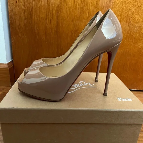 Christian Louboutin Beige Peep Toe Stilettos - Picture 2 of 4